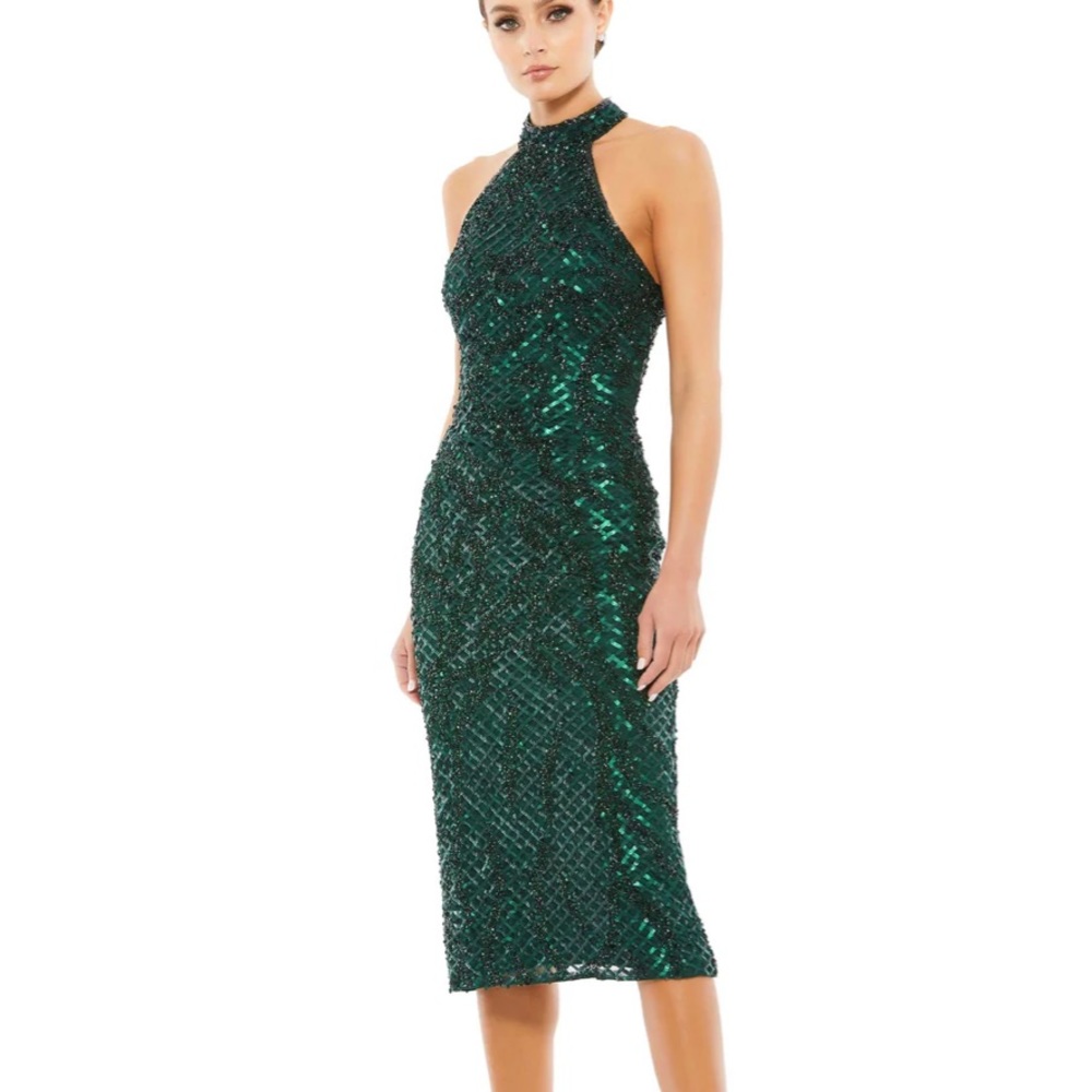 NWOT Mac Duggal Sequin halter midi cocktail dress
